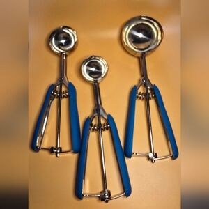 Stainless Steel Ice Cream Scoop Set with Blue Handles